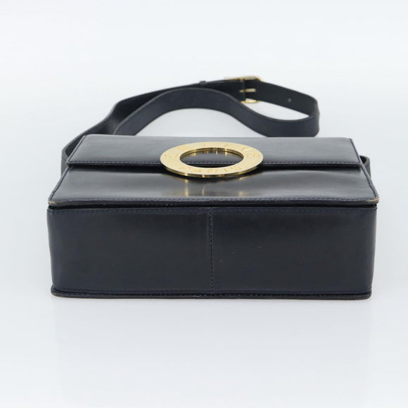 CELINE Cirkel Schoudertas Leer Zwart Goud Auth 189921