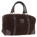 CELINE Macadam Canvas Boston Bag Suede Brown Gold Auth 189925-1
