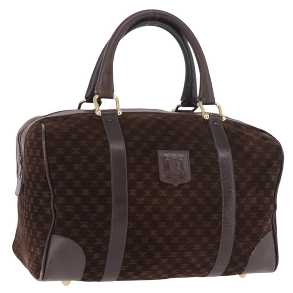 CELINE Macadam Canvas Boston Bag Suede Brown Gold Auth 189925