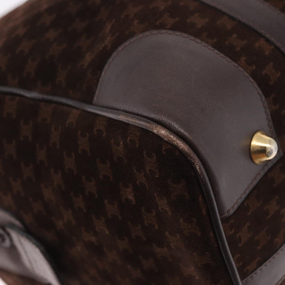 CELINE Macadam Canvas Boston Bag Suede Brown Gold Auth 189925