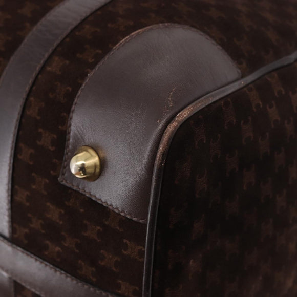 CELINE Macadam Canvas Boston Bag Suede Brown Gold Auth 189925
