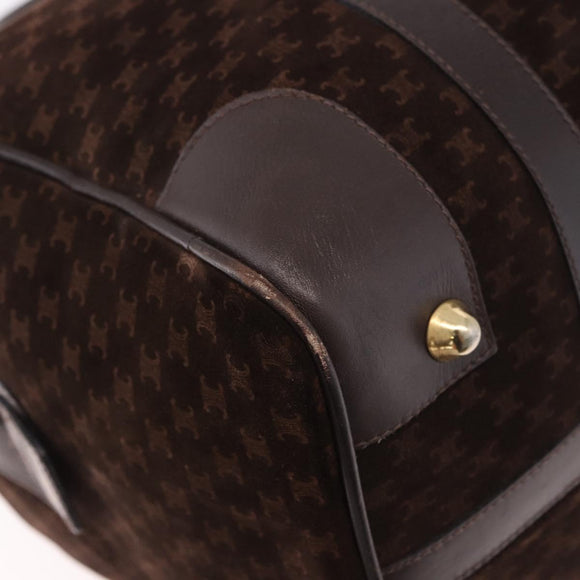 CELINE Macadam Canvas Boston Bag Suede Brown Gold Auth 189925