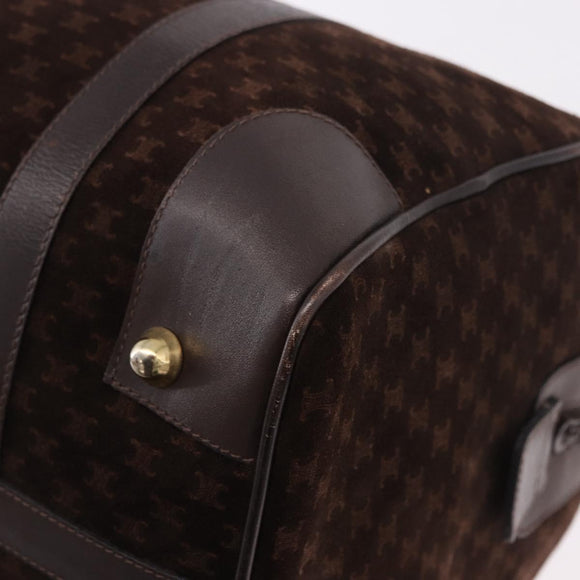 CELINE Macadam Canvas Boston Bag Suede Brown Gold Auth 189925