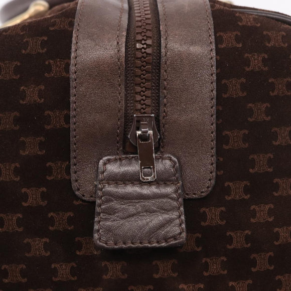 CELINE Macadam Canvas Boston Bag Suede Brown Gold Auth 189925