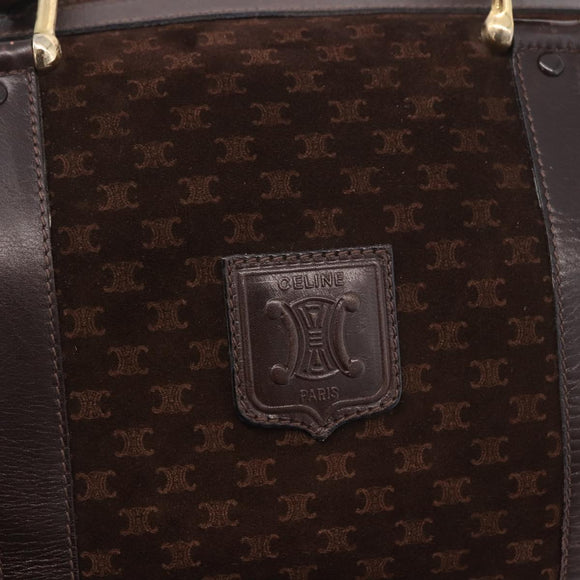 CELINE Macadam Canvas Boston Bag Suede Brown Gold Auth 189925