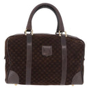 CELINE Macadam Canvas Boston Bag Suede Brown Gold Auth 189925-2