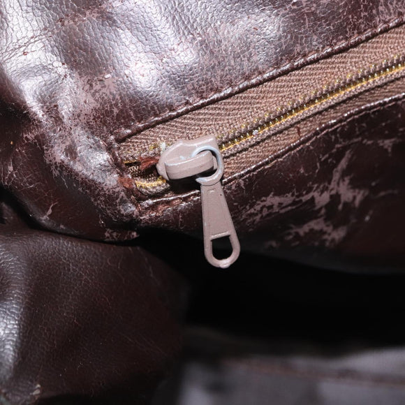 CELINE Macadam Canvas Boston Bag Suede Brown Gold Auth 189925