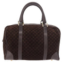 CELINE Macadam Canvas Boston Bag Suede Brown Gold Auth 189925-3