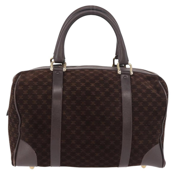 CELINE Macadam Canvas Boston Bag Suede Brown Gold Auth 189925