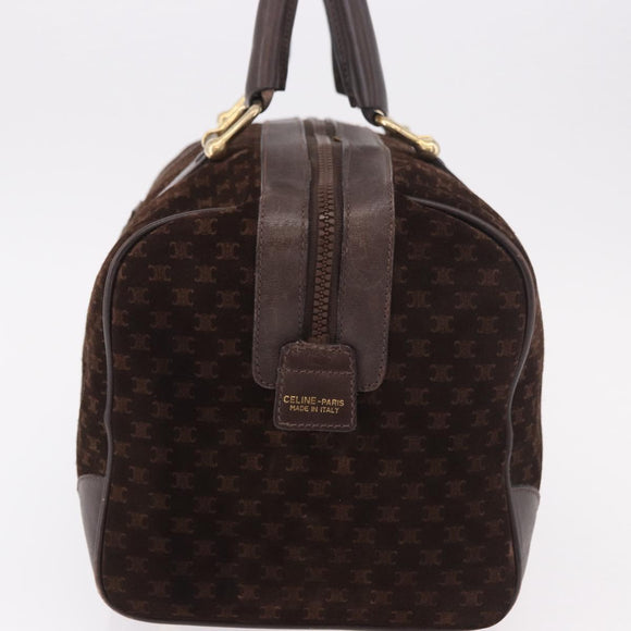 CELINE Macadam Canvas Boston Bag Suede Brown Gold Auth 189925