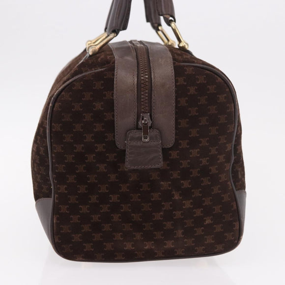 CELINE Macadam Canvas Boston Bag Suede Brown Gold Auth 189925