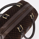 CELINE Macadam Canvas Boston Bag Suede Brown Gold Auth 189925-6