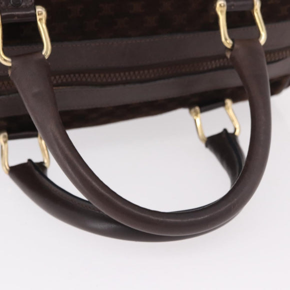 CELINE Macadam Canvas Boston Bag Suede Brown Gold Auth 189925