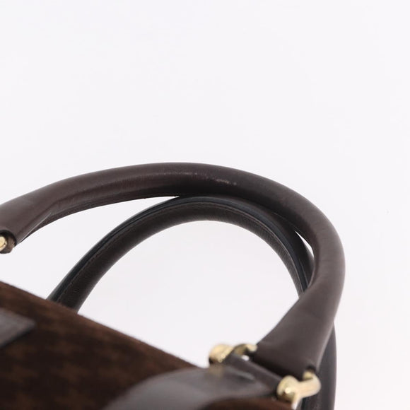 CELINE Macadam Canvas Boston Bag Suede Brown Gold Auth 189925