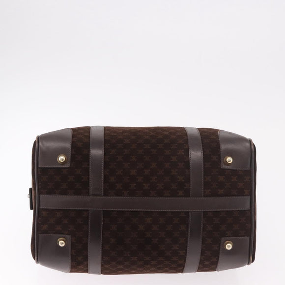 CELINE Macadam Canvas Boston Bag Suede Brown Gold Auth 189925