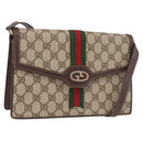GUCCI GG Supreme Web Sherry Line Shoulder Bag PVC Beige Gold Auth 189927-1