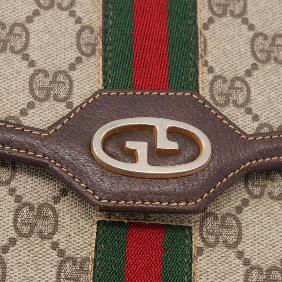 GUCCI GG Supreme Web Sherry Line Shoulder Bag PVC Beige Gold Auth 189927