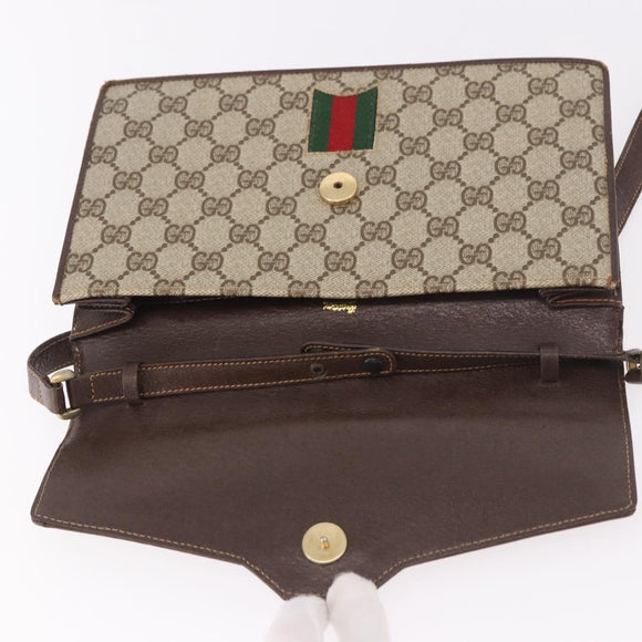 GUCCI GG Supreme Web Sherry Line Shoulder Bag PVC Beige Gold Auth 189927
