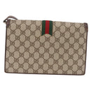 GUCCI GG Supreme Web Sherry Line Shoulder Bag PVC Beige Gold Auth 189927-3