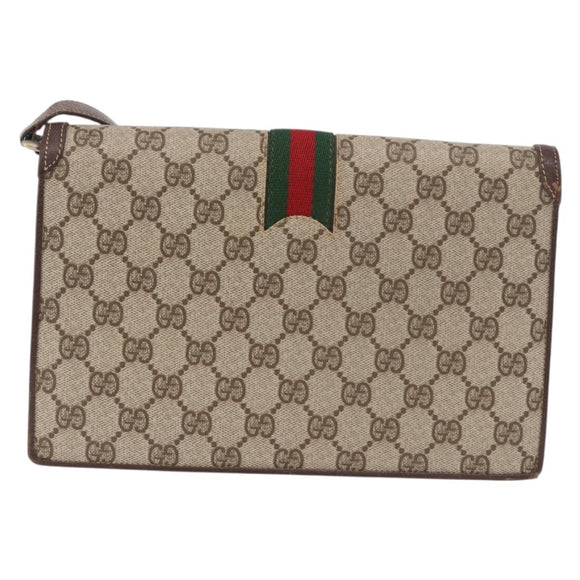 GUCCI GG Supreme Web Sherry Line Shoulder Bag PVC Beige Gold Auth 189927