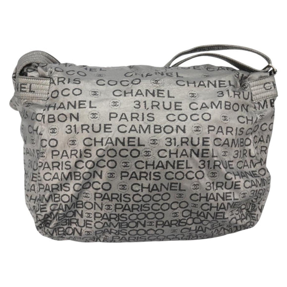 CHANEL Unlimited Shoulder Bag Coated Canvas Silver CC Auth 189929