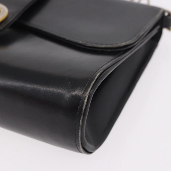 GUCCI Horsebit Chain Shoulder Bag Leather Black Gold Auth 189930