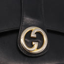 GUCCI Horsebit Chain Shoulder Bag Leather Black Gold Auth 189930-18