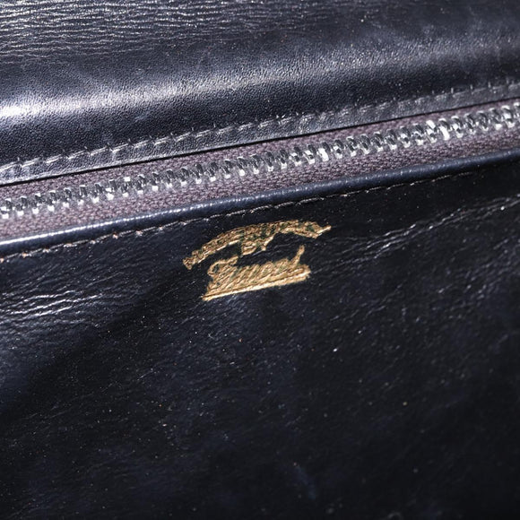 GUCCI Horsebit Chain Shoulder Bag Leather Black Gold Auth 189930