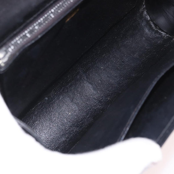 GUCCI Horsebit Chain Shoulder Bag Leather Black Gold Auth 189930