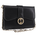 GUCCI Horsebit Chain Shoulder Bag Leather Black Gold Auth 189930-1
