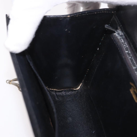 GUCCI Horsebit Chain Shoulder Bag Leather Black Gold Auth 189930
