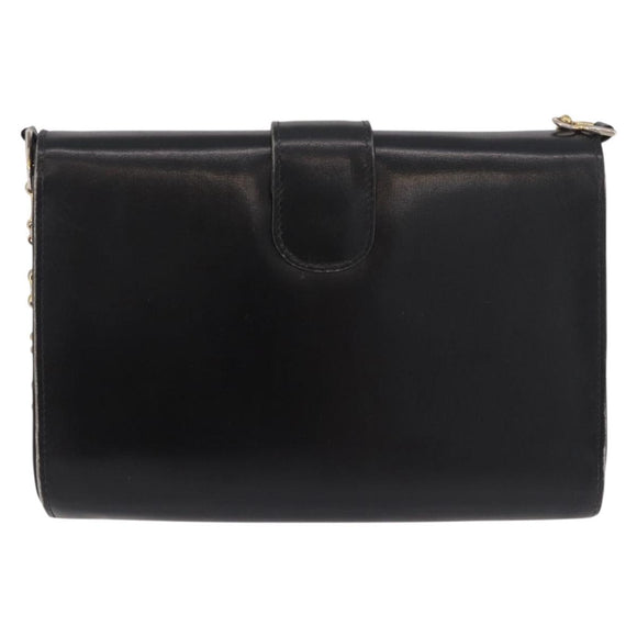 GUCCI Horsebit Chain Shoulder Bag Leather Black Gold Auth 189930