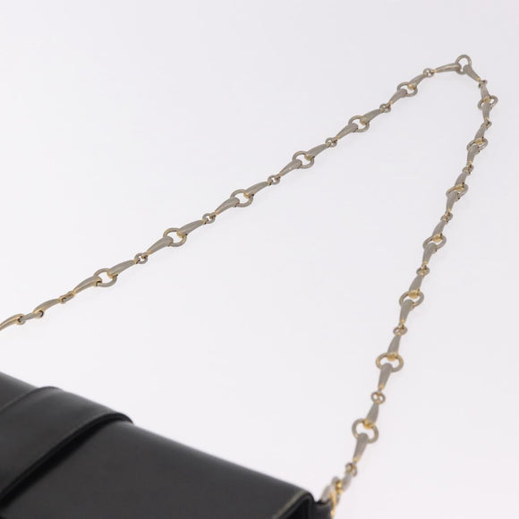 GUCCI Horsebit Chain Shoulder Bag Leather Black Gold Auth 189930