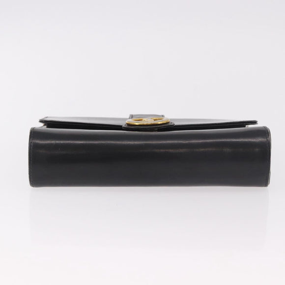 GUCCI Horsebit Chain Shoulder Bag Leather Black Gold Auth 189930