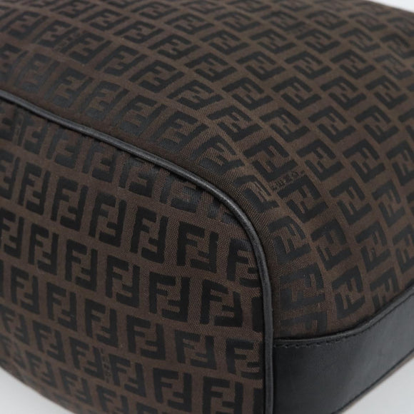 FENDI Zucchino Canvas Shoulder Bag Brown Silver Auth 189932A