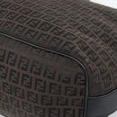 FENDI Zucchino Canvas Shoulder Bag Brown Silver Auth 189932A-12
