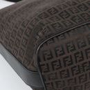 FENDI Zucchino Canvas Shoulder Bag Brown Silver Auth 189932A-13