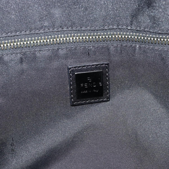 FENDI Zucchino Canvas Shoulder Bag Brown Silver Auth 189932A