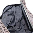 FENDI Zucchino Canvas Shoulder Bag Brown Silver Auth 189932A-18