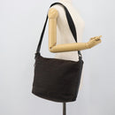 FENDI Zucchino Canvas Shoulder Bag Brown Silver Auth 189932A-21