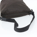 FENDI Zucchino Canvas Shoulder Bag Brown Silver Auth 189932A-7