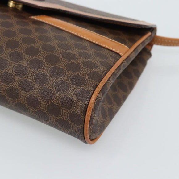 CELINE Macadam Canvas Shoulder Bag PVC Leather Brown Gold Auth 189934