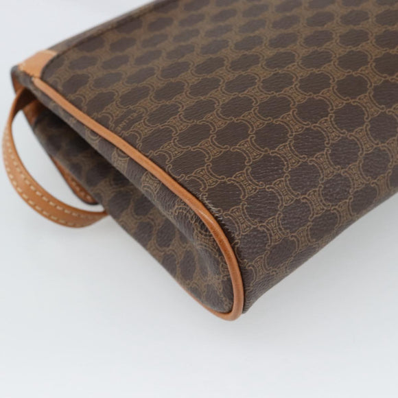CELINE Macadam Canvas Shoulder Bag PVC Leather Brown Gold Auth 189934
