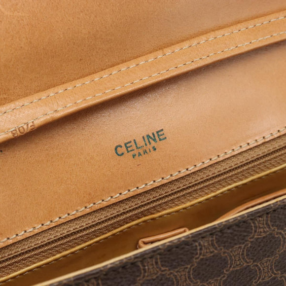 CELINE Macadam Canvas Shoulder Bag PVC Leather Brown Gold Auth 189934