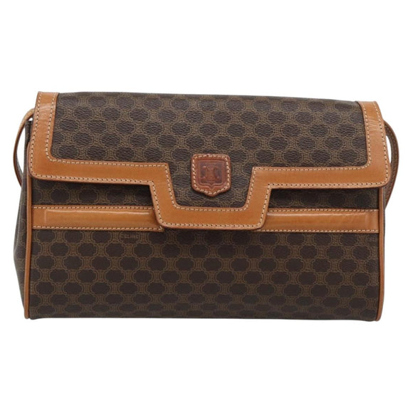 CELINE Macadam Canvas Shoulder Bag PVC Leather Brown Gold Auth 189934