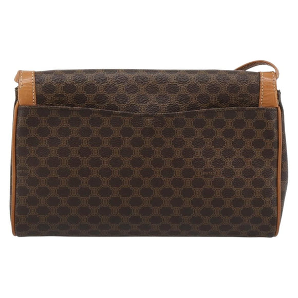 CELINE Macadam Canvas Shoulder Bag PVC Leather Brown Gold Auth 189934