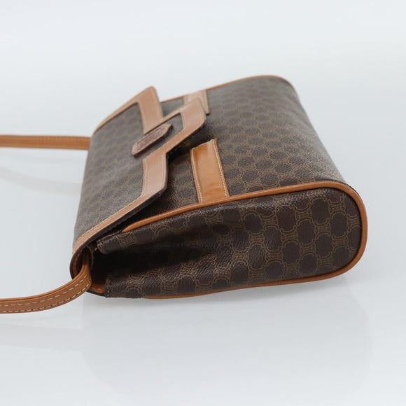 CELINE Macadam Canvas Shoulder Bag PVC Leather Brown Gold Auth 189934