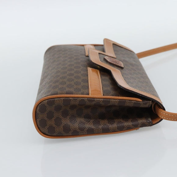 CELINE Macadam Canvas Shoulder Bag PVC Leather Brown Gold Auth 189934