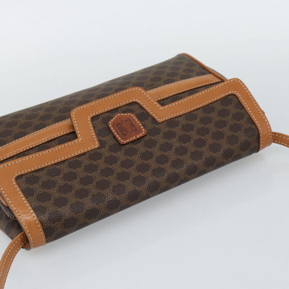 CELINE Macadam Canvas Shoulder Bag PVC Leather Brown Gold Auth 189934