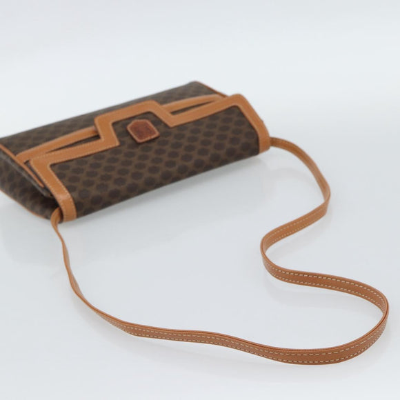 CELINE Macadam Canvas Shoulder Bag PVC Leather Brown Gold Auth 189934